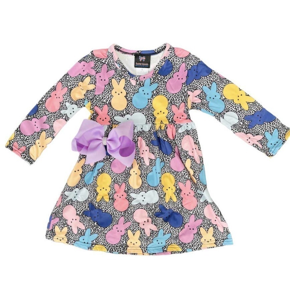 Bowtism Exclusive Sweet Peeps Dress with Matching Bow, Size 8-9​​​​​​​​​